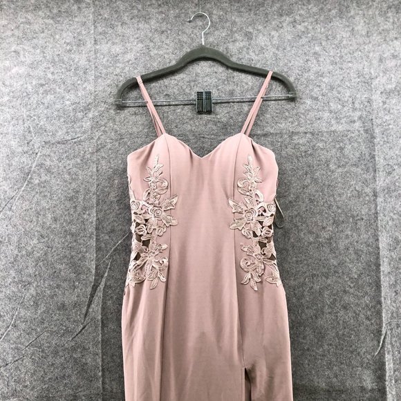 NWT Maniju Dress Split Side Leg Mauve Embroidered Crochet Side Sweetheart Sz M - Picture 3 of 12